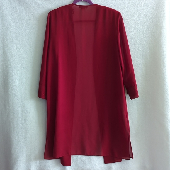 Dressbarn Red Wine Semi Sheer Open Duster Jacket w Glitter Design Size 14W - Picture 2 of 8